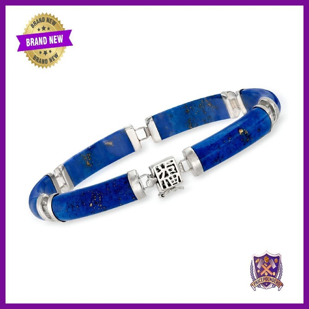 Sterling Silver Lapis Charm Bracelet 7.5 Inches Box Clasp